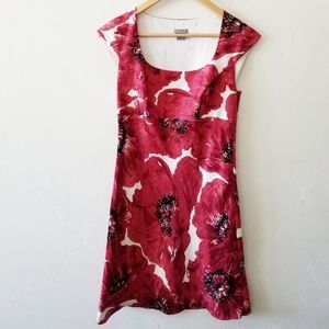 Ann Taylor 100% Silk Red Floral Sleeveless Dress